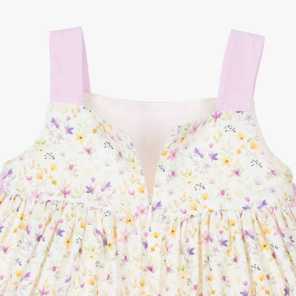 Abuela Tata-Girls Lilac Purple & Yellow Floral Print Dress Set | Childrensalon