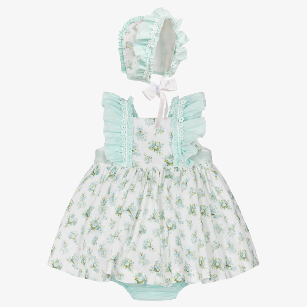 Abuela Tata-Girls Pale Green Floral Print Dress Set | Childrensalon