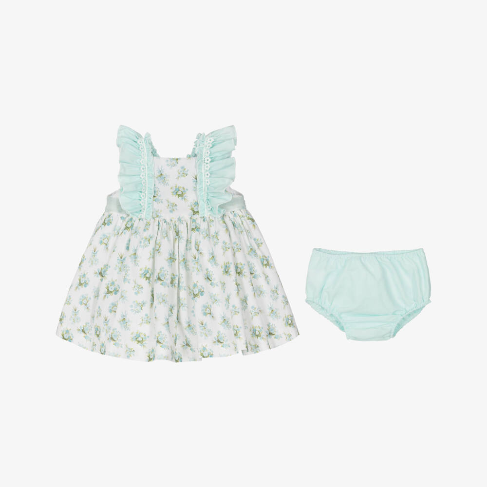 Abuela Tata-Girls Pale Green Floral Print Dress Set | Childrensalon
