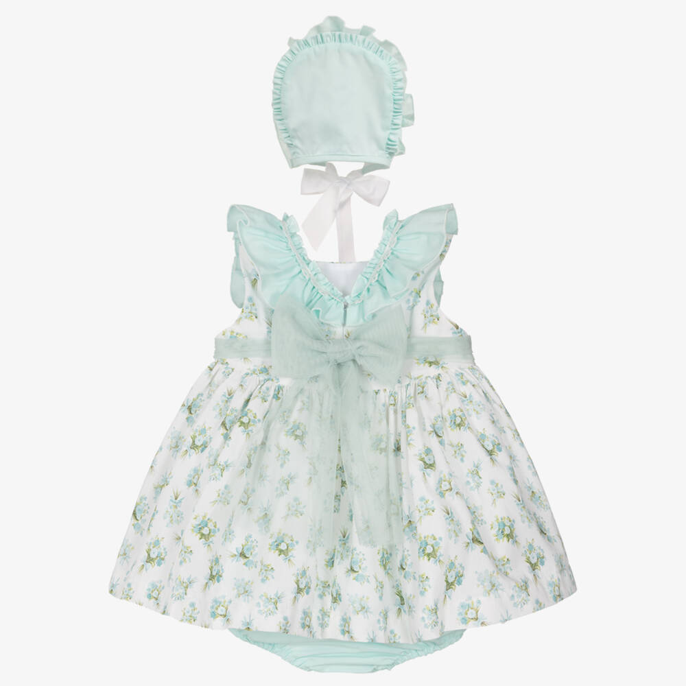 Abuela Tata-Girls Pale Green Floral Print Dress Set | Childrensalon