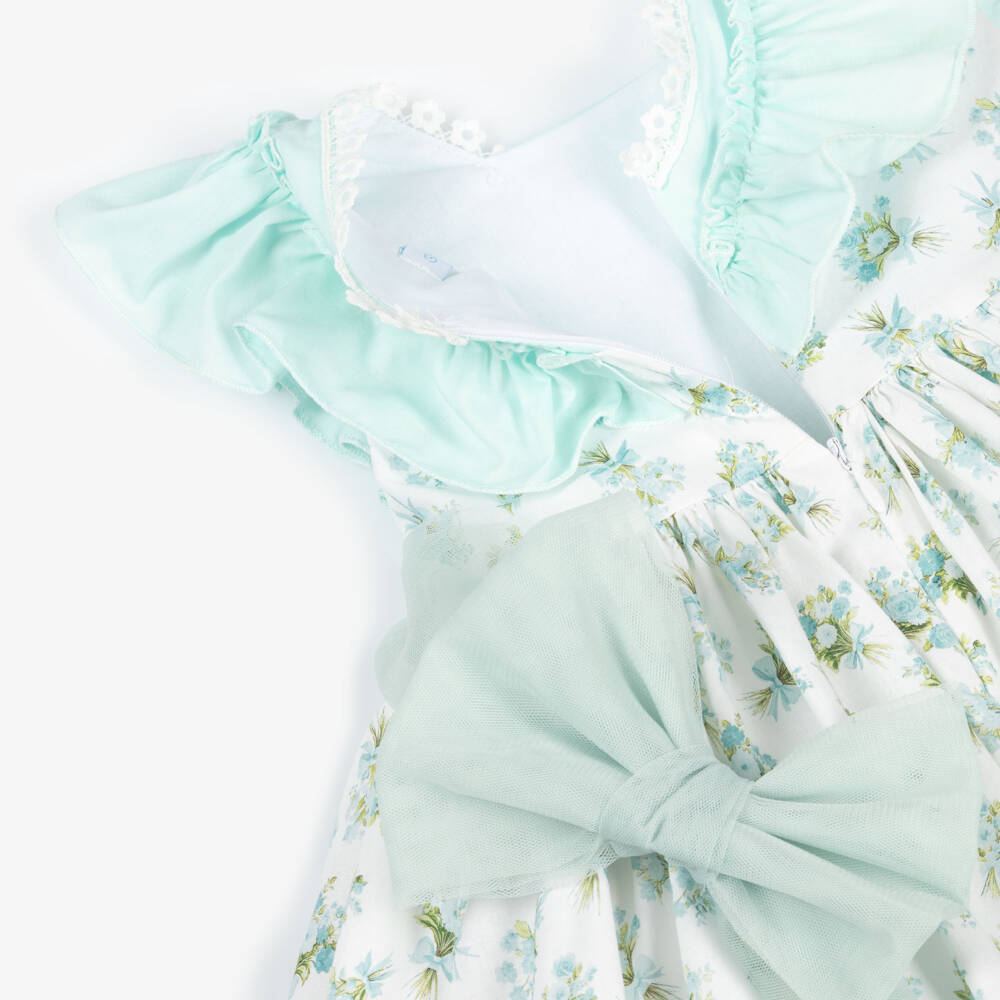 Abuela Tata-Girls Pale Turquoise Floral Print Dress | Childrensalon