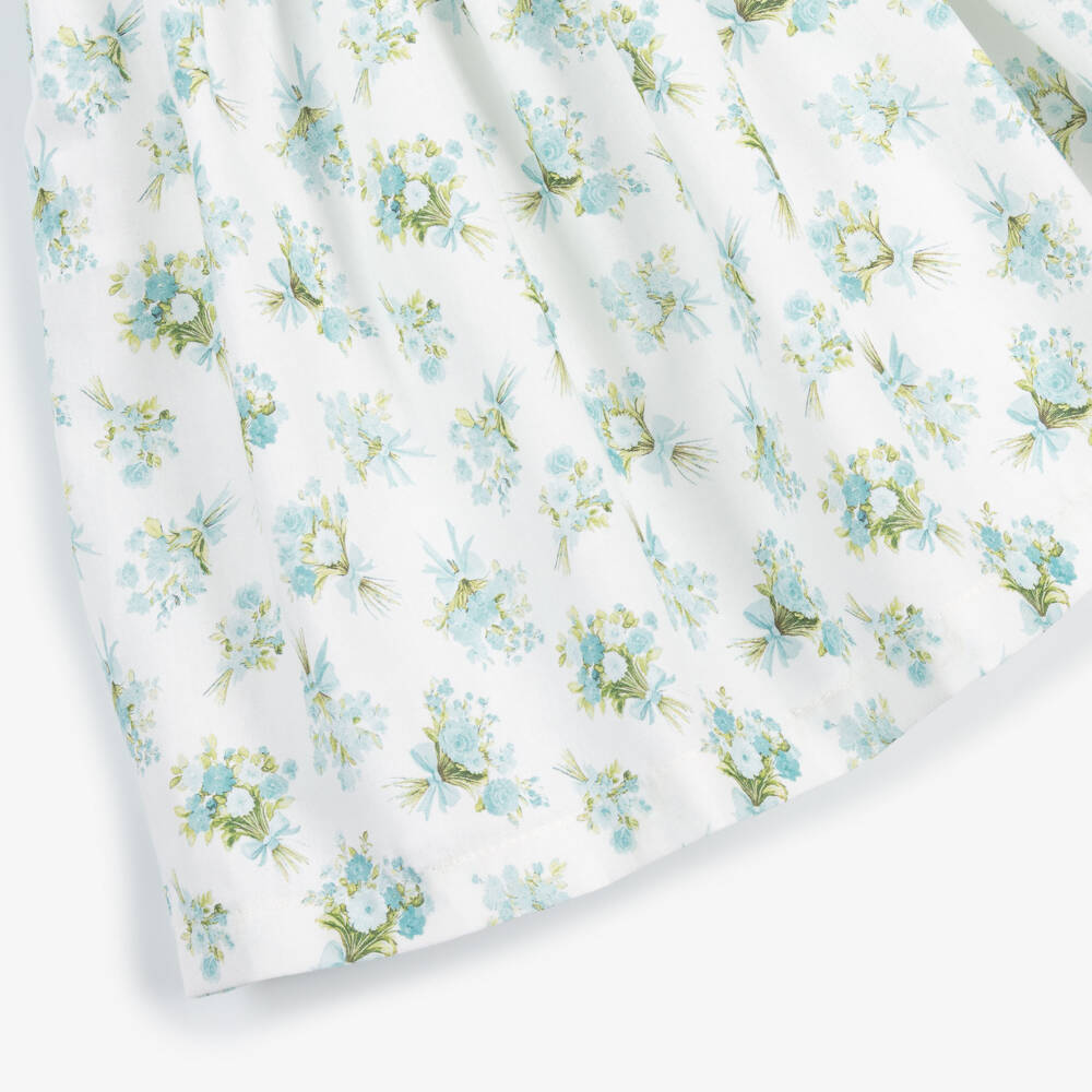 Abuela Tata-Girls Pale Turquoise Floral Print Dress | Childrensalon