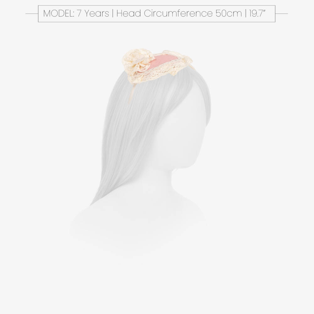 Abuela Tata-Girls Pink & Ivory Lace Rosette Hairband | Childrensalon