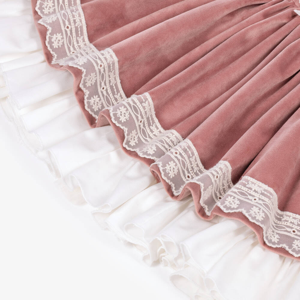 Abuela Tata-Girls Pink Velvet & Lace Dress | Childrensalon