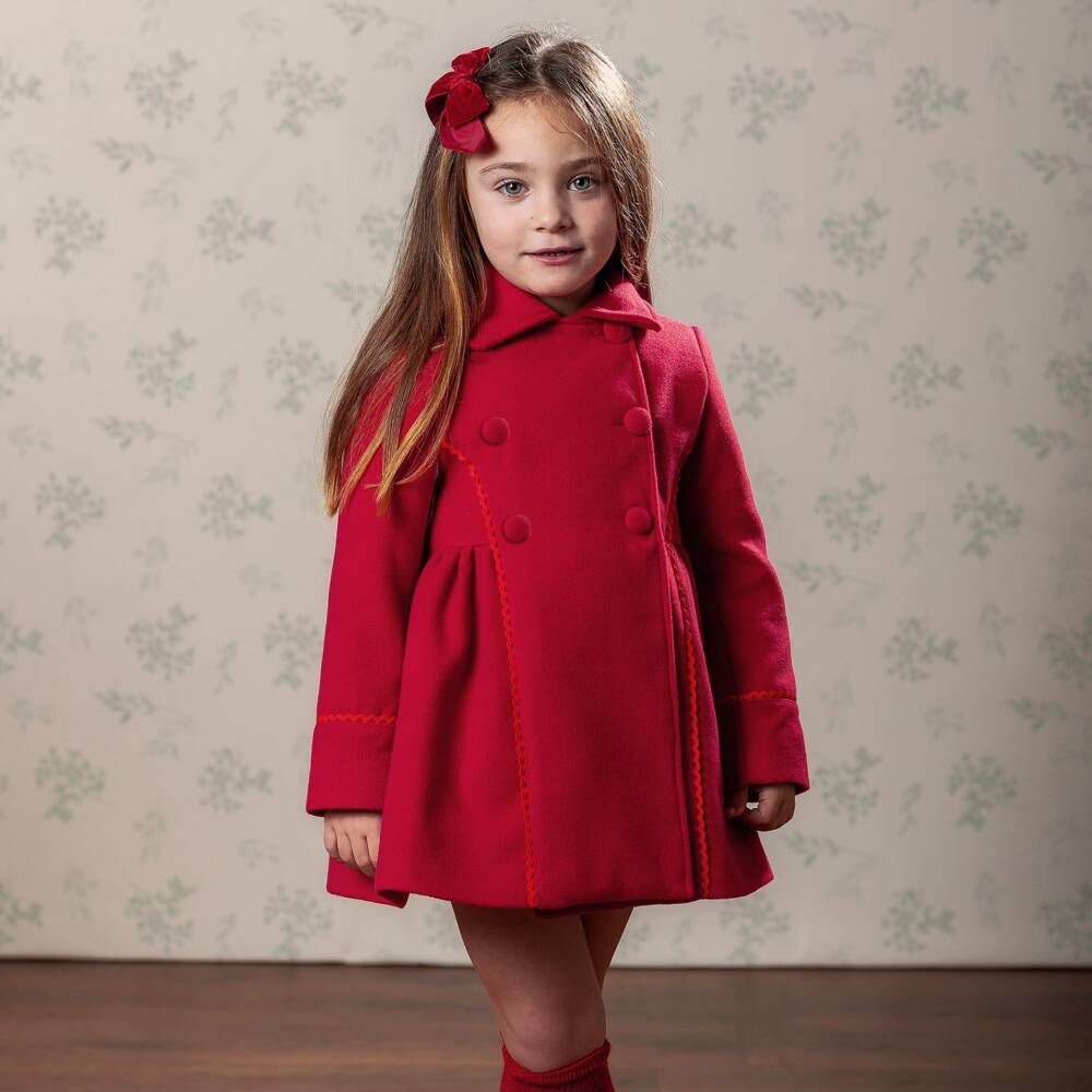 Abuela Tata-Girls Red Felted Traditional Coat | Childrensalon