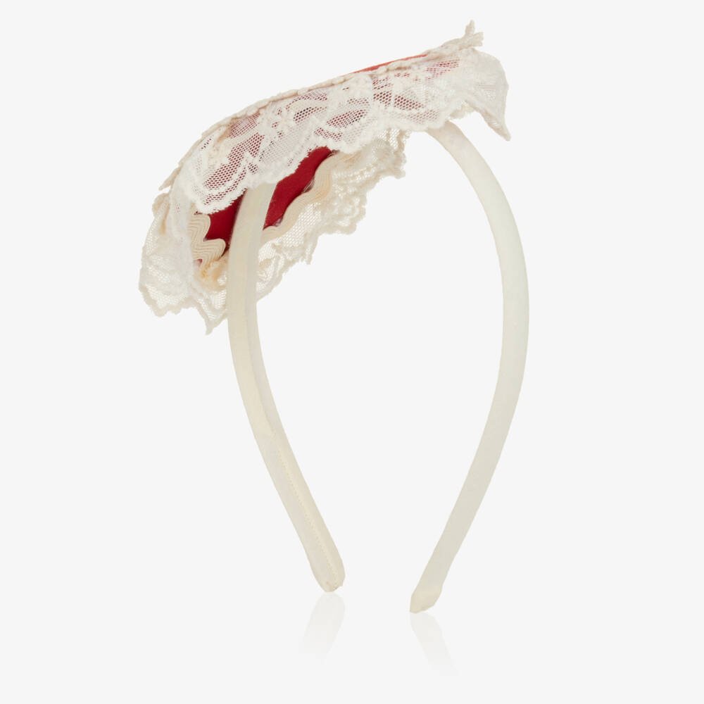 Abuela Tata-Girls Red & Ivory Lace Rosette Hairband | Childrensalon