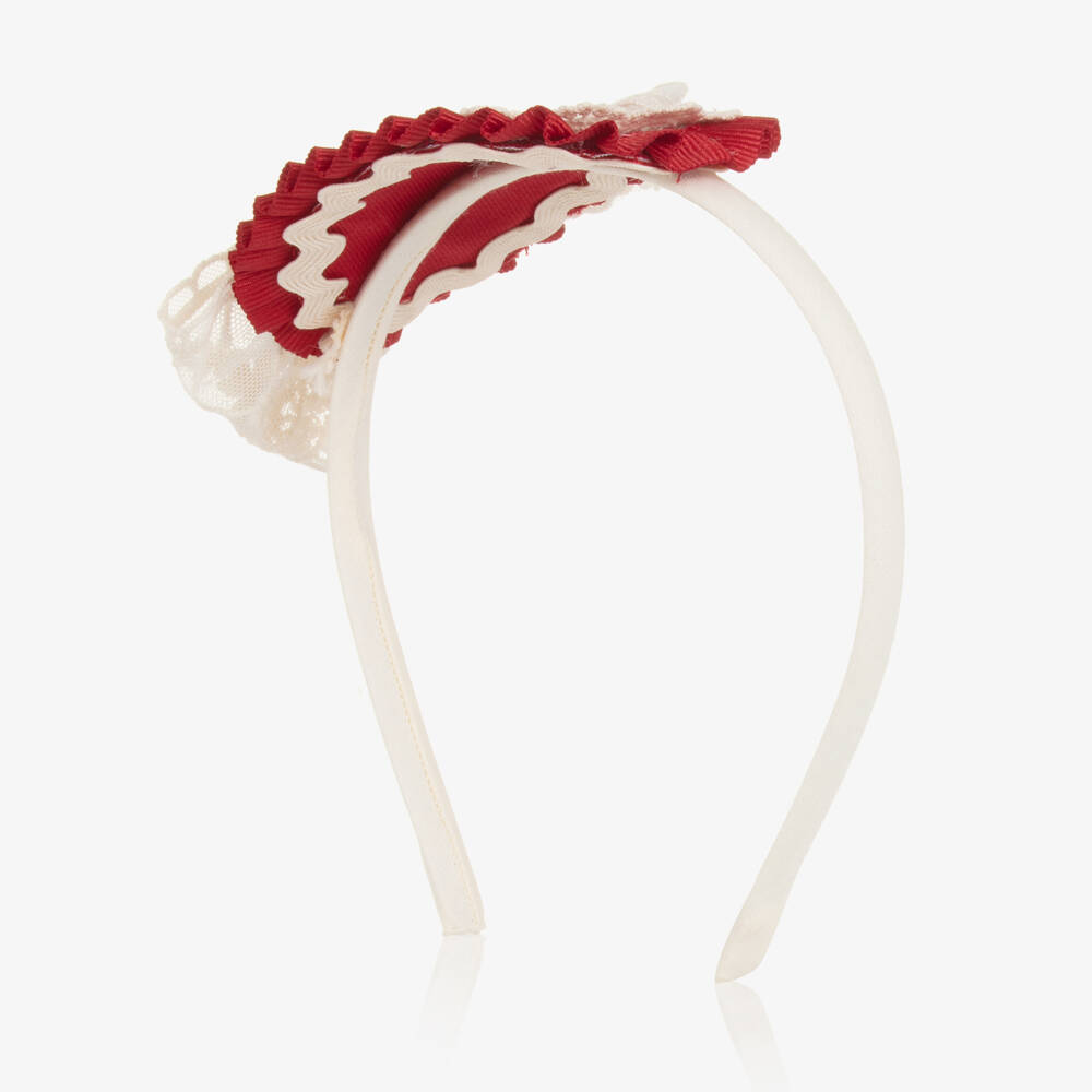 Abuela Tata-Girls Red & Ivory Rosette Hairband | Childrensalon