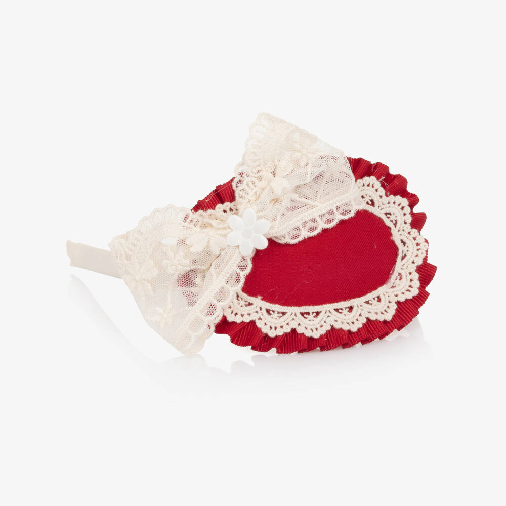 Abuela Tata-Girls Red & Ivory Rosette Hairband | Childrensalon
