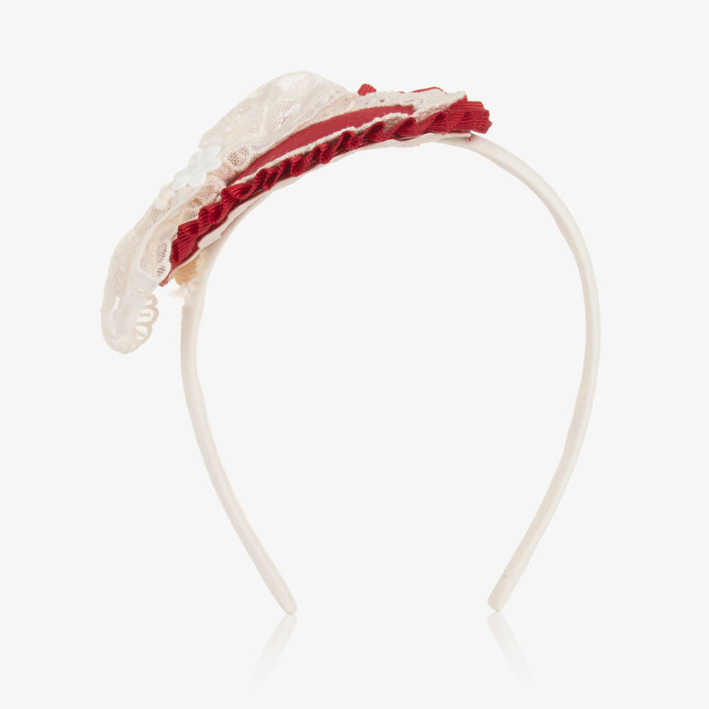 Abuela Tata-Girls Red & Ivory Rosette Hairband | Childrensalon