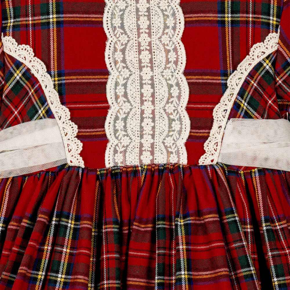 Abuela Tata-Girls Red Tartan & Ivory Lace Dress | Childrensalon