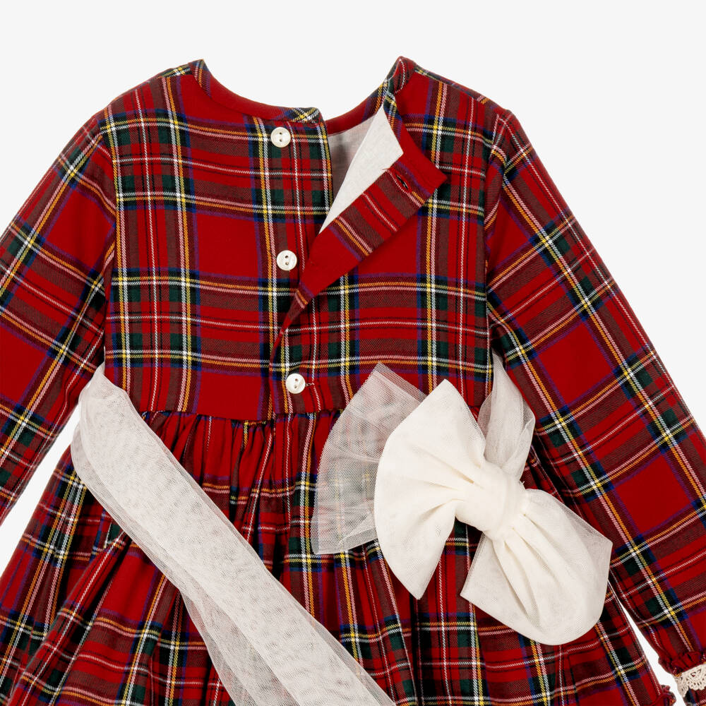 Abuela Tata-Girls Red Tartan & Ivory Lace Dress | Childrensalon