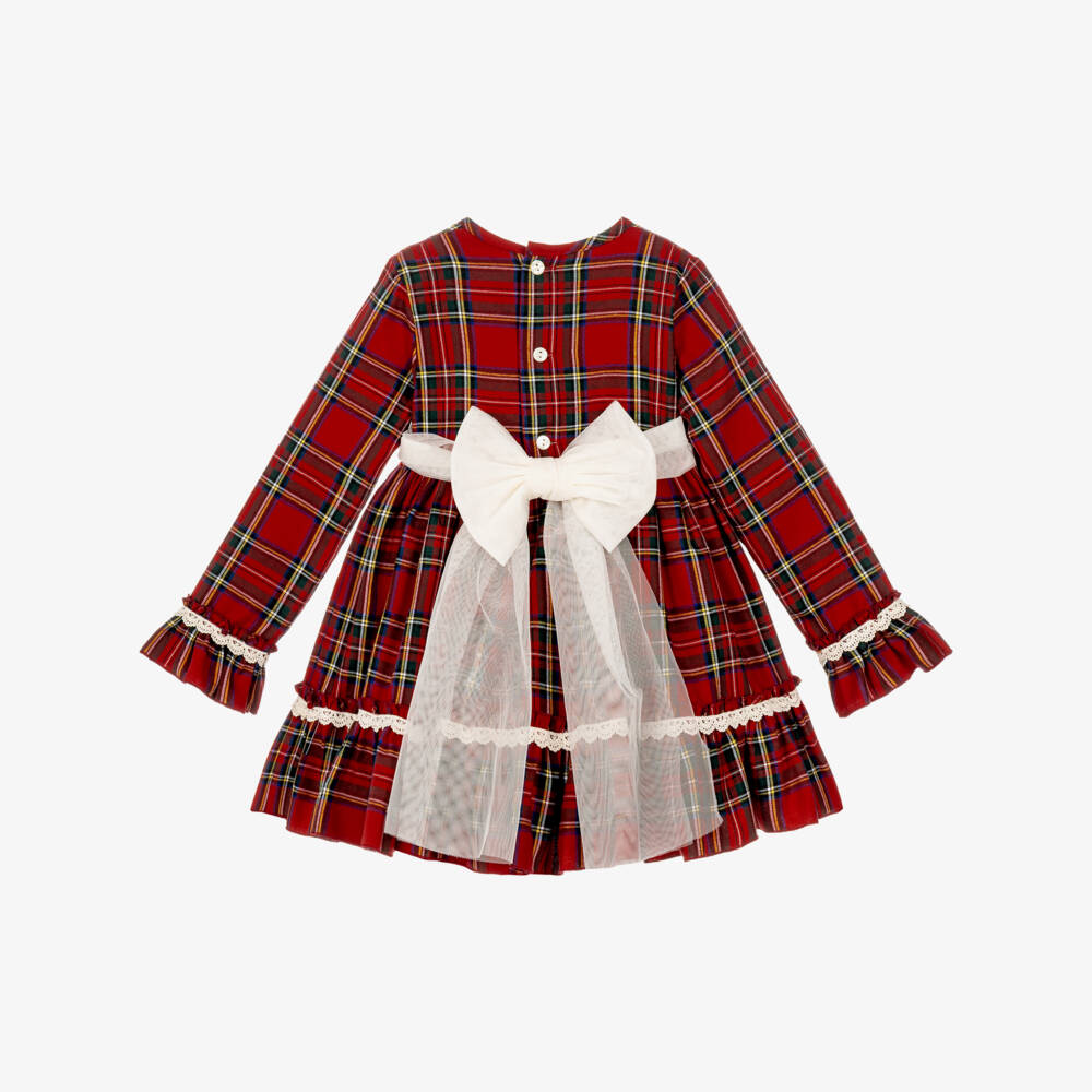 Abuela Tata-Girls Red Tartan & Ivory Lace Dress | Childrensalon