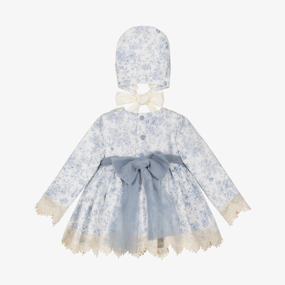 Abuela Tata-Girls White & Blue Floral Print Dress Set | Childrensalon