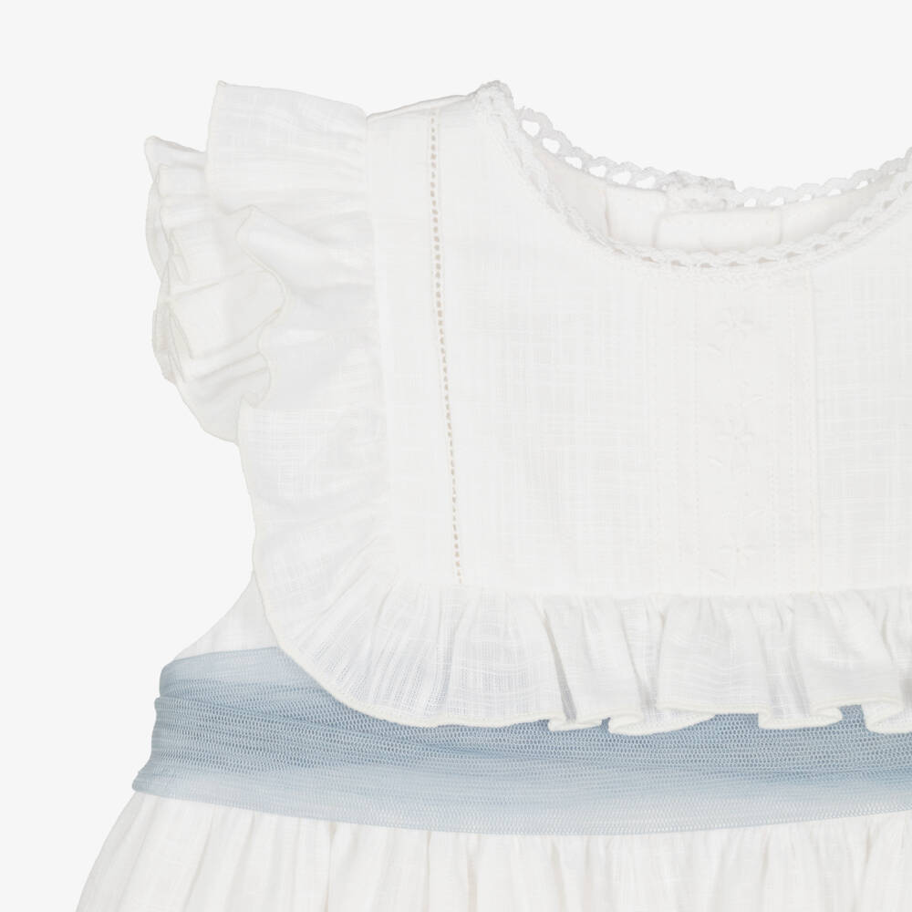 Abuela Tata-Girls White Cotton Ruffle Dress Set | Childrensalon