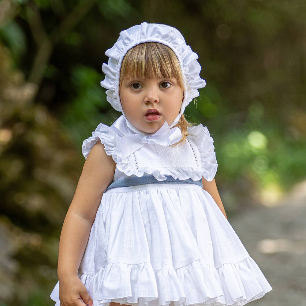 Abuela Tata-Girls White Cotton Ruffle Dress Set | Childrensalon
