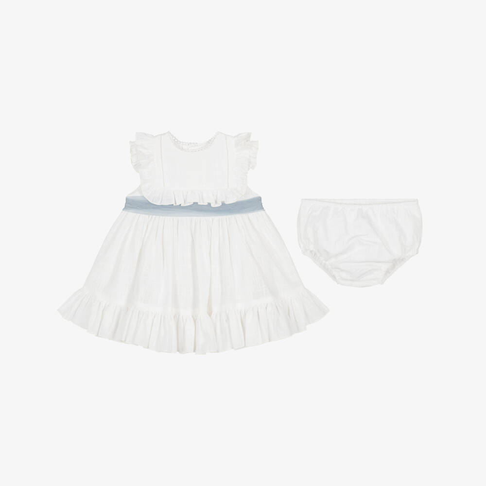 Abuela Tata-Girls White Cotton Ruffle Dress Set | Childrensalon