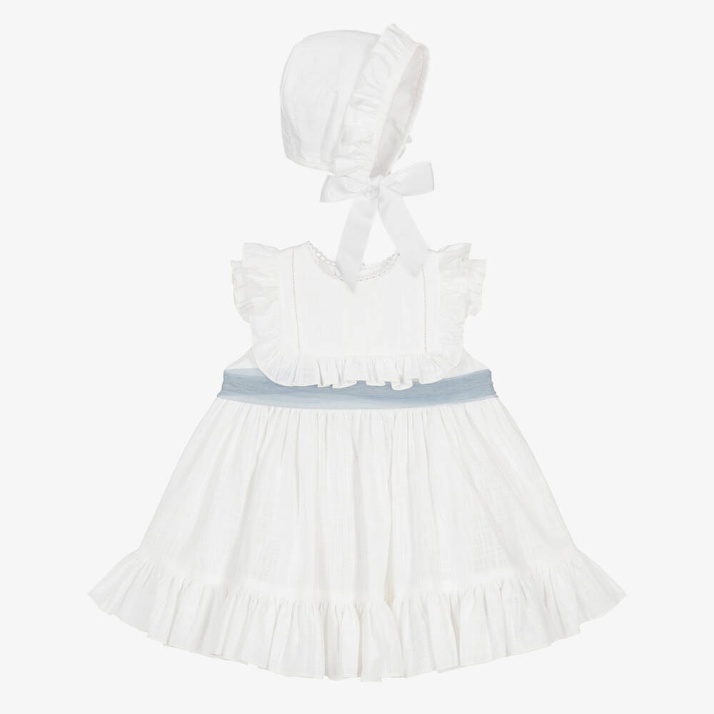 Abuela Tata-Girls White Cotton Ruffle Dress Set | Childrensalon