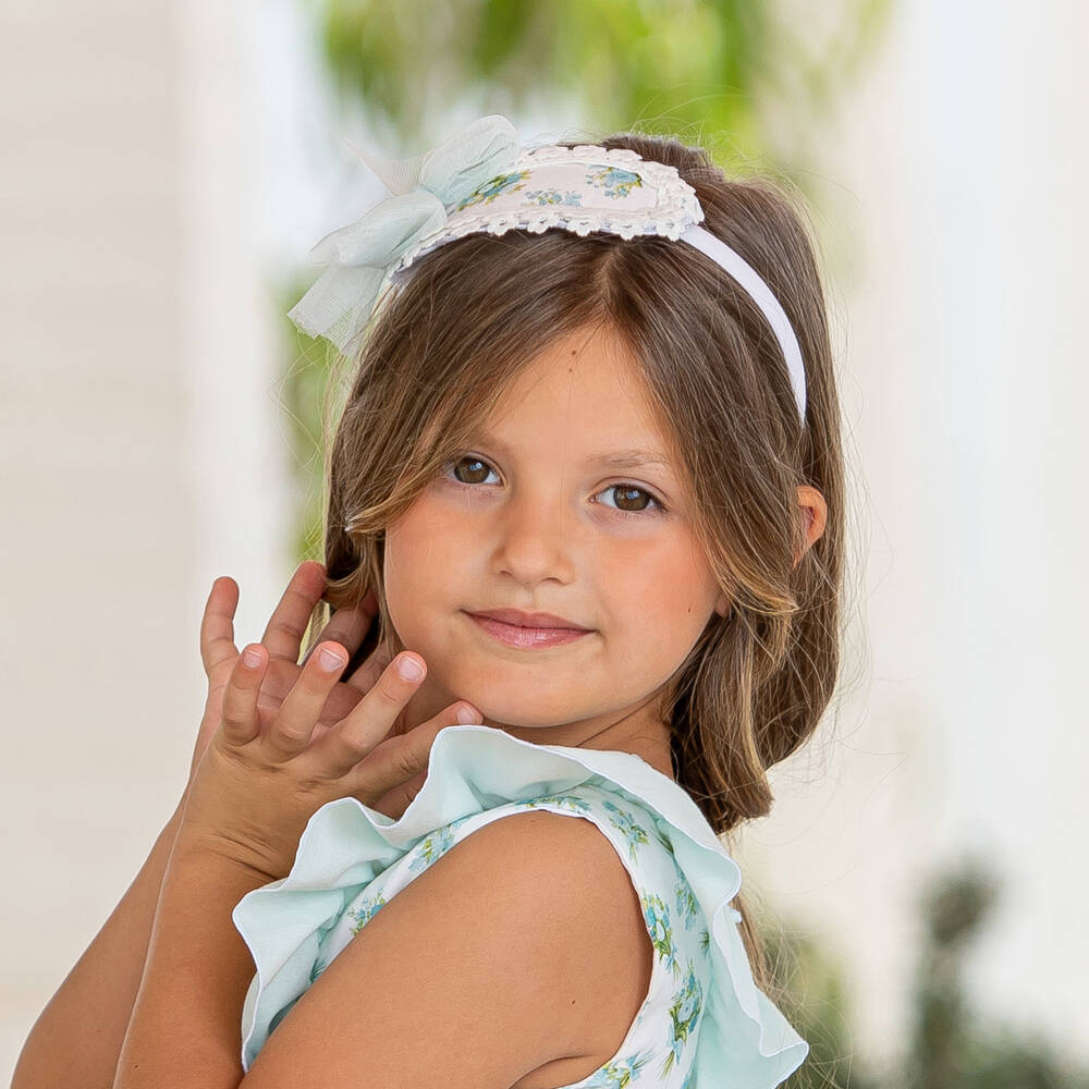 Abuela Tata-Girls White & Green Floral Hairband | Childrensalon
