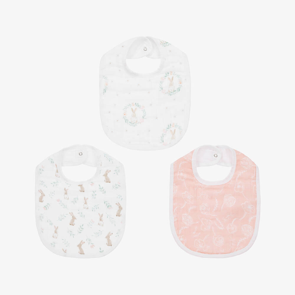 aden + anais-Baby Girls White Muslin Bunny Bibs (3 Pack) | Childrensalon