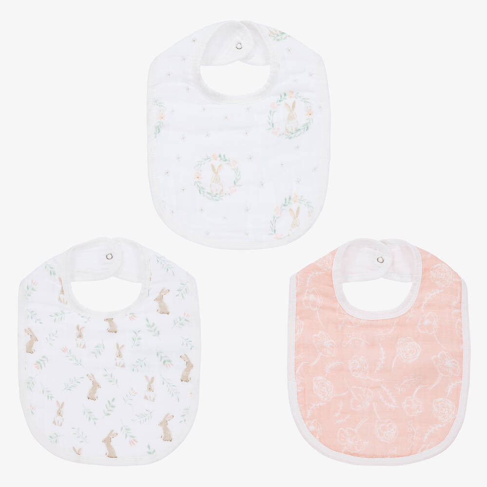aden + anais-Белые муслиновые слюнявчики с кроликами (3шт.) | Childrensalon