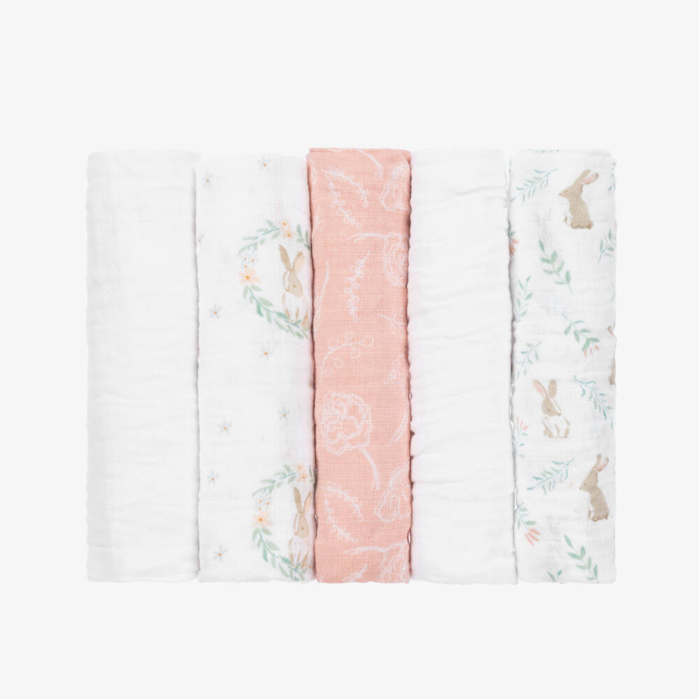 aden + anais-Baby Girls White Muslin Cloths (5 Pack) | Childrensalon