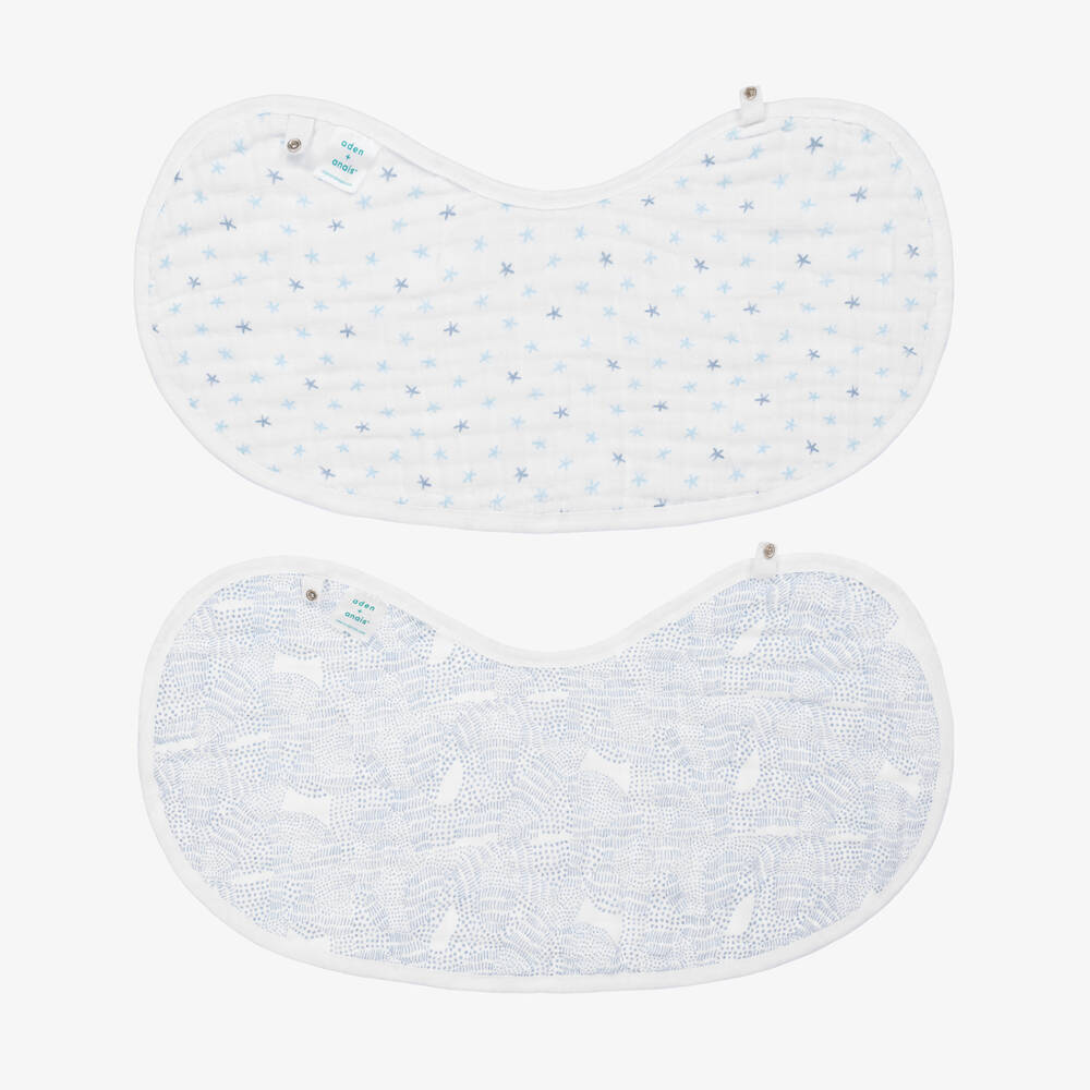 aden + anais-Blue Whale Print White Organic Muslin Burp Bibs (2 Pack) | Childrensalon