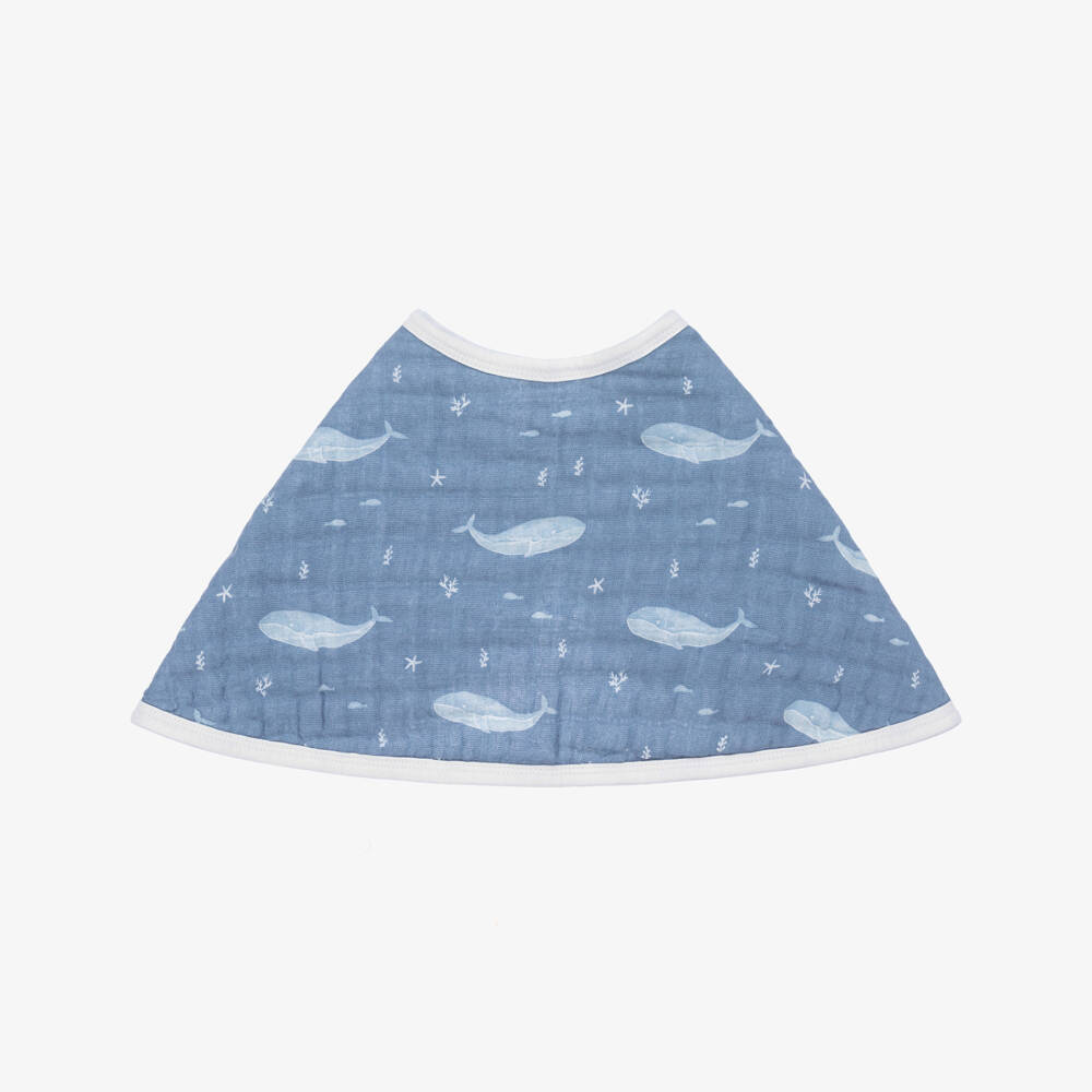 aden + anais-Blue Whale Print White Organic Muslin Burp Bibs (2 Pack) | Childrensalon