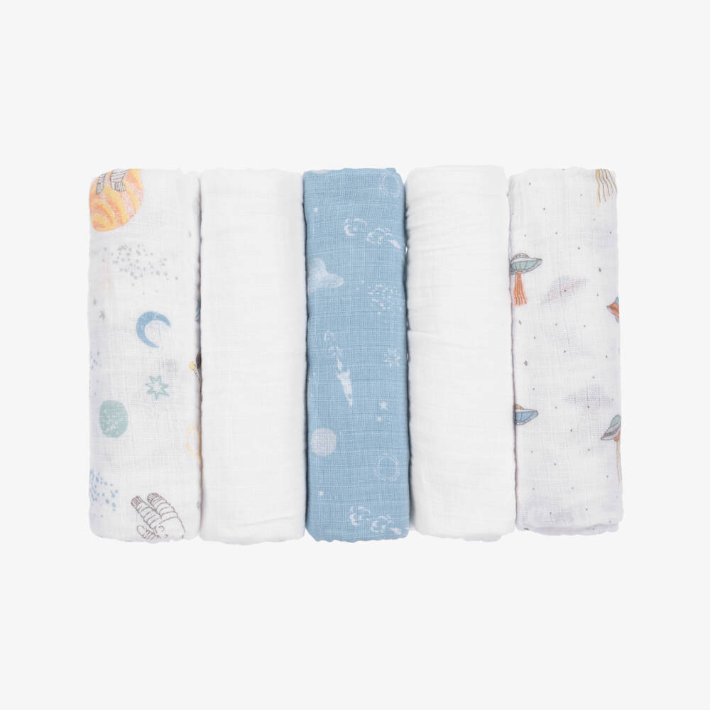 aden + anais-Boys White Cotton Muslin Cloths (5 Pack) | Childrensalon