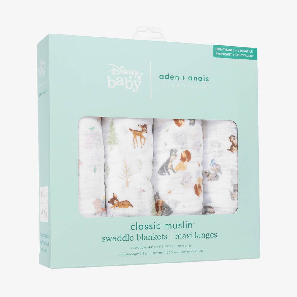 aden + anais-Disney White Muslin Swaddles (4 Pack) | Childrensalon