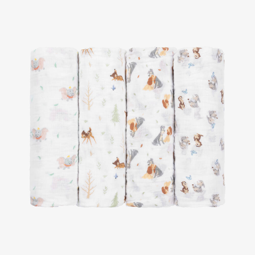 aden + anais-Disney White Muslin Swaddles (4 Pack) | Childrensalon