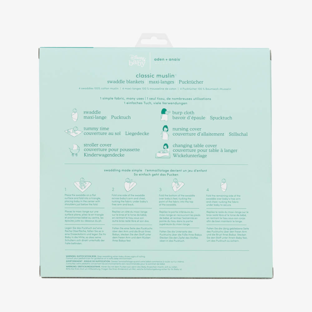 aden + anais-Disney White Muslin Swaddles (4 Pack) | Childrensalon