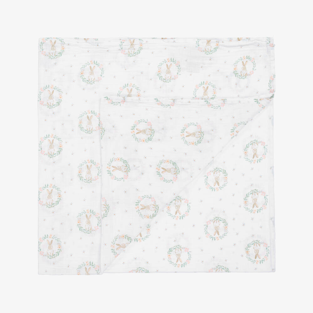 aden + anais-Girls White & Pink Muslin Swaddles (4 Pack) | Childrensalon