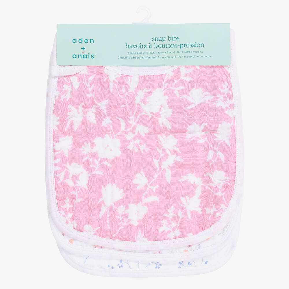 aden + anais-Pink & White Cotton Muslin Bibs (3 Pack) | Childrensalon