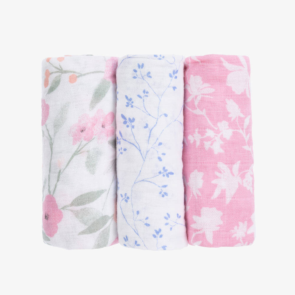 aden + anais-Pink & White Cotton Muslin Cloths (3 Pack) | Childrensalon