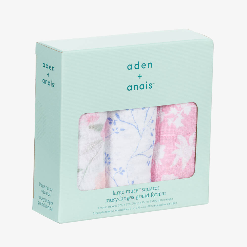 aden + anais-Pink & White Cotton Muslin Cloths (3 Pack) | Childrensalon