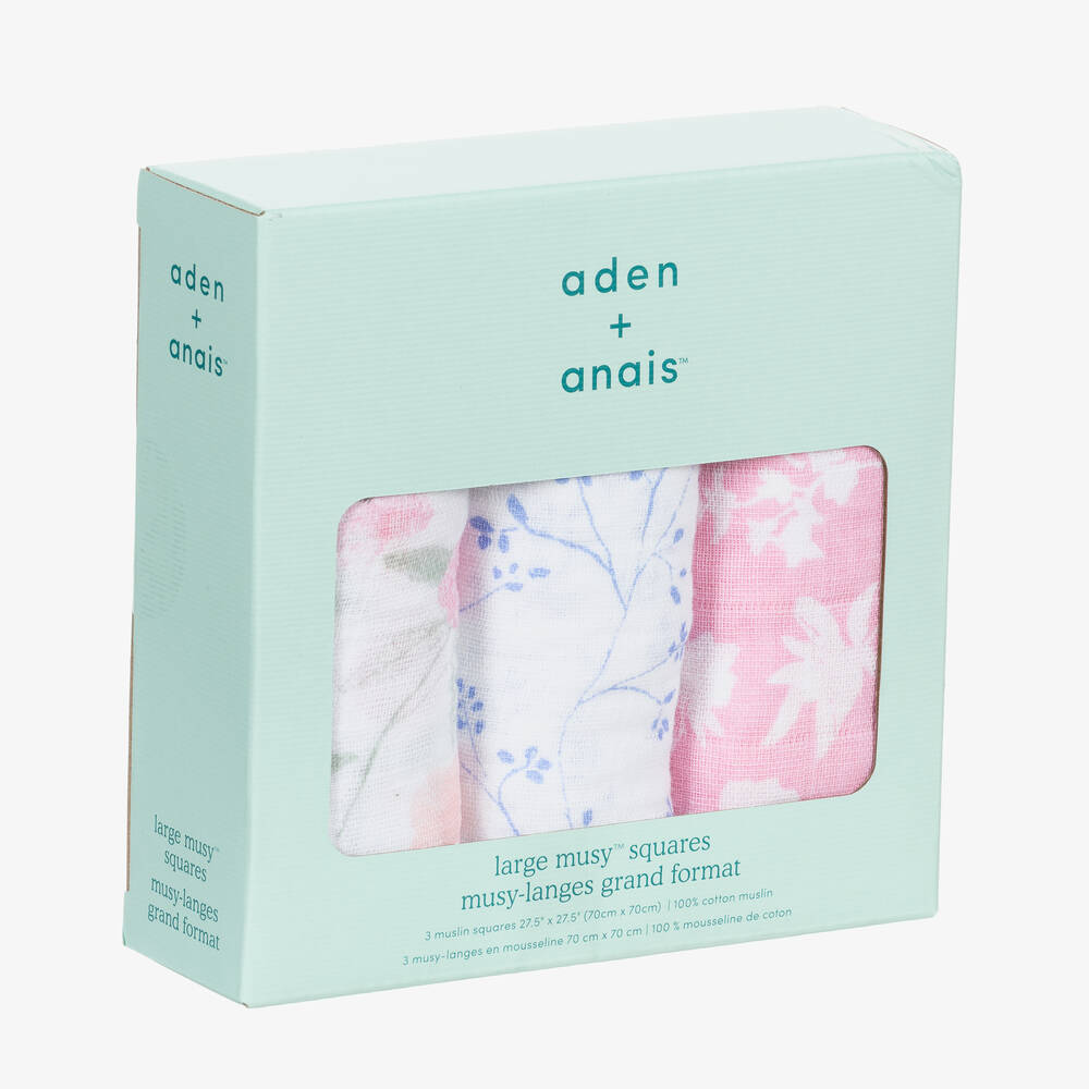 aden + anais-Pink & White Cotton Muslin Cloths (3 Pack) | Childrensalon