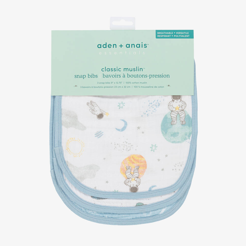 aden + anais-White & Blue Cotton Baby Bibs (3 Pack) | Childrensalon