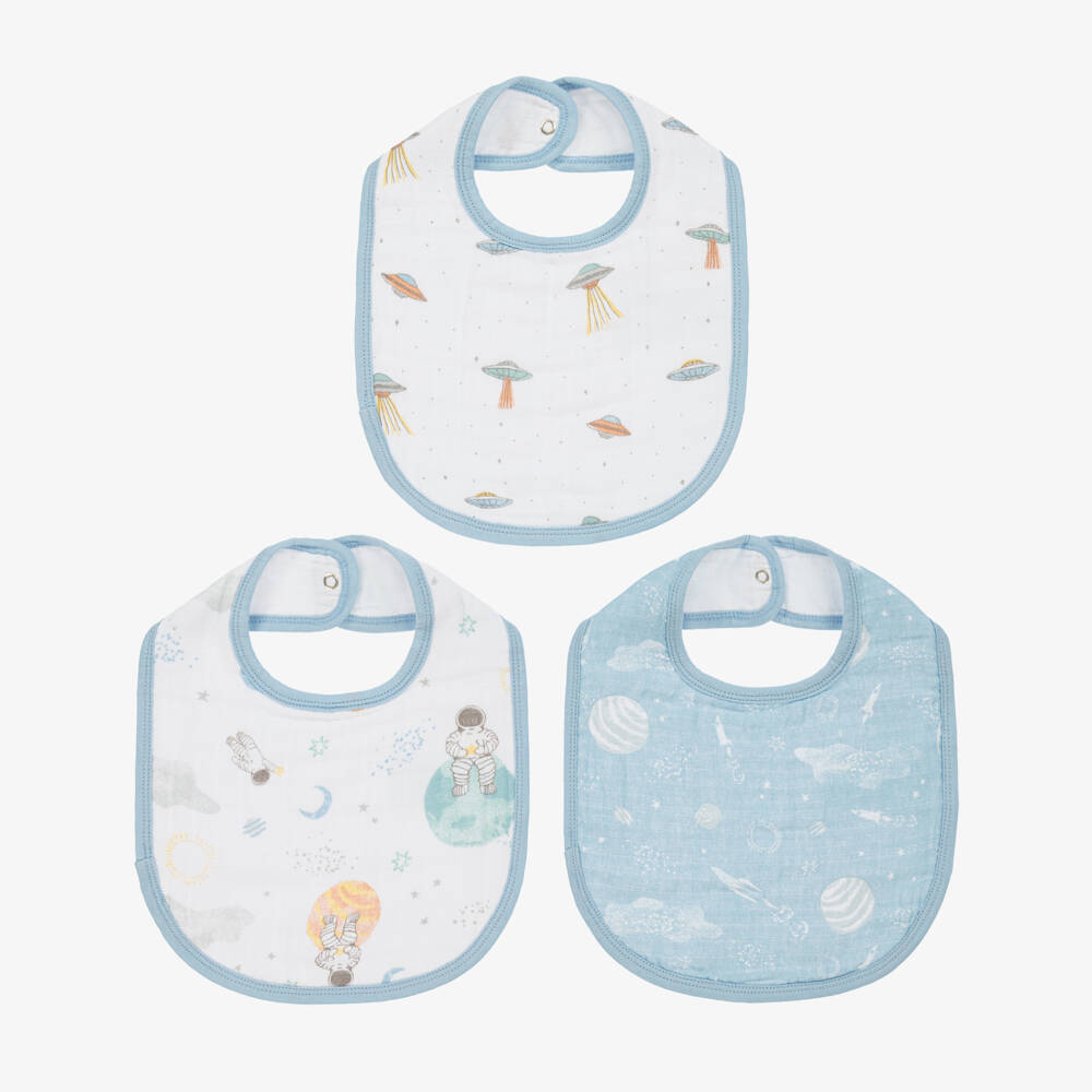 aden + anais-White & Blue Cotton Baby Bibs (3 Pack) | Childrensalon