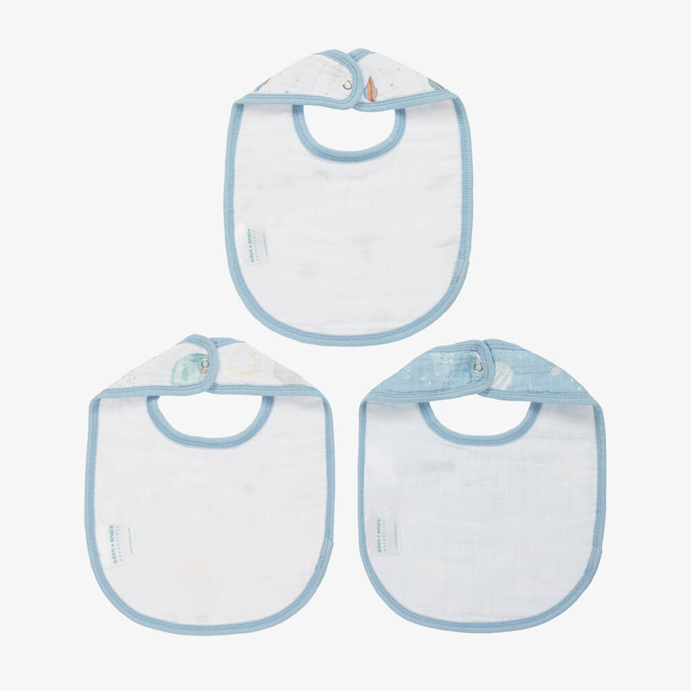 aden + anais-White & Blue Cotton Baby Bibs (3 Pack) | Childrensalon