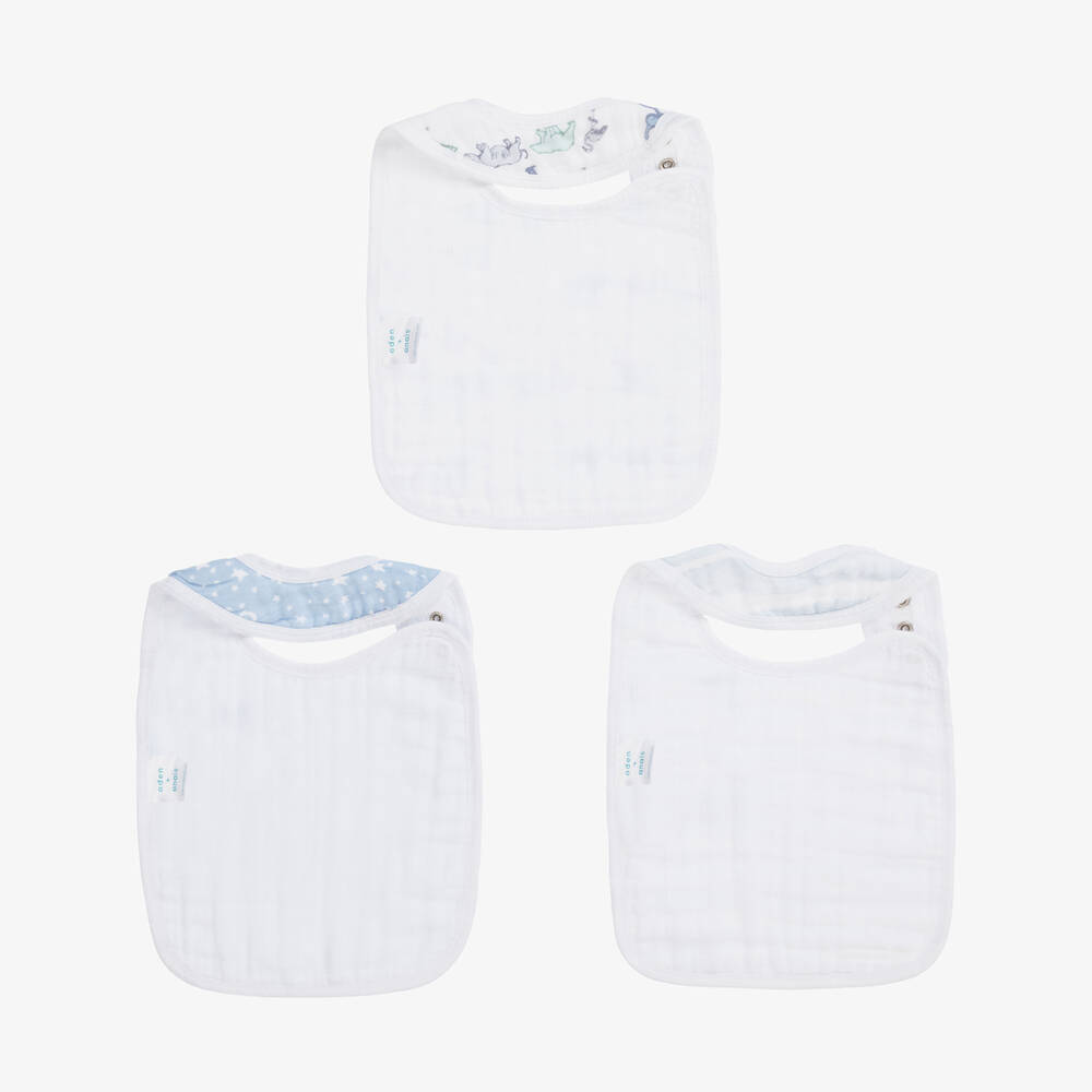 aden + anais-White & Blue Cotton Muslin Bibs (3 Pack) | Childrensalon