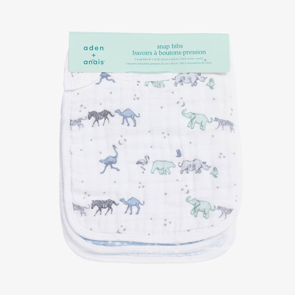 aden + anais-White & Blue Cotton Muslin Bibs (3 Pack) | Childrensalon