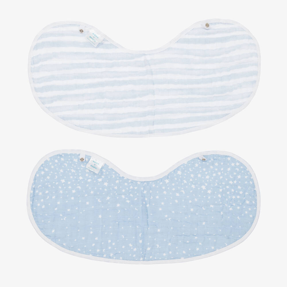 aden + anais-White & Blue Muslin Burpy Bibs (2 Pack) | Childrensalon