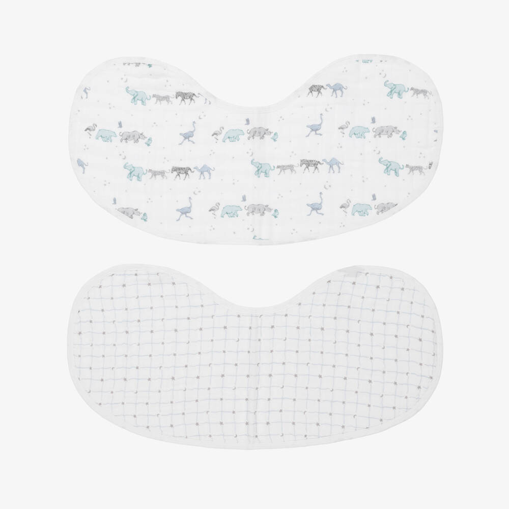 aden + anais-White & Blue Muslin Burpy Bibs (2 Pack) | Childrensalon