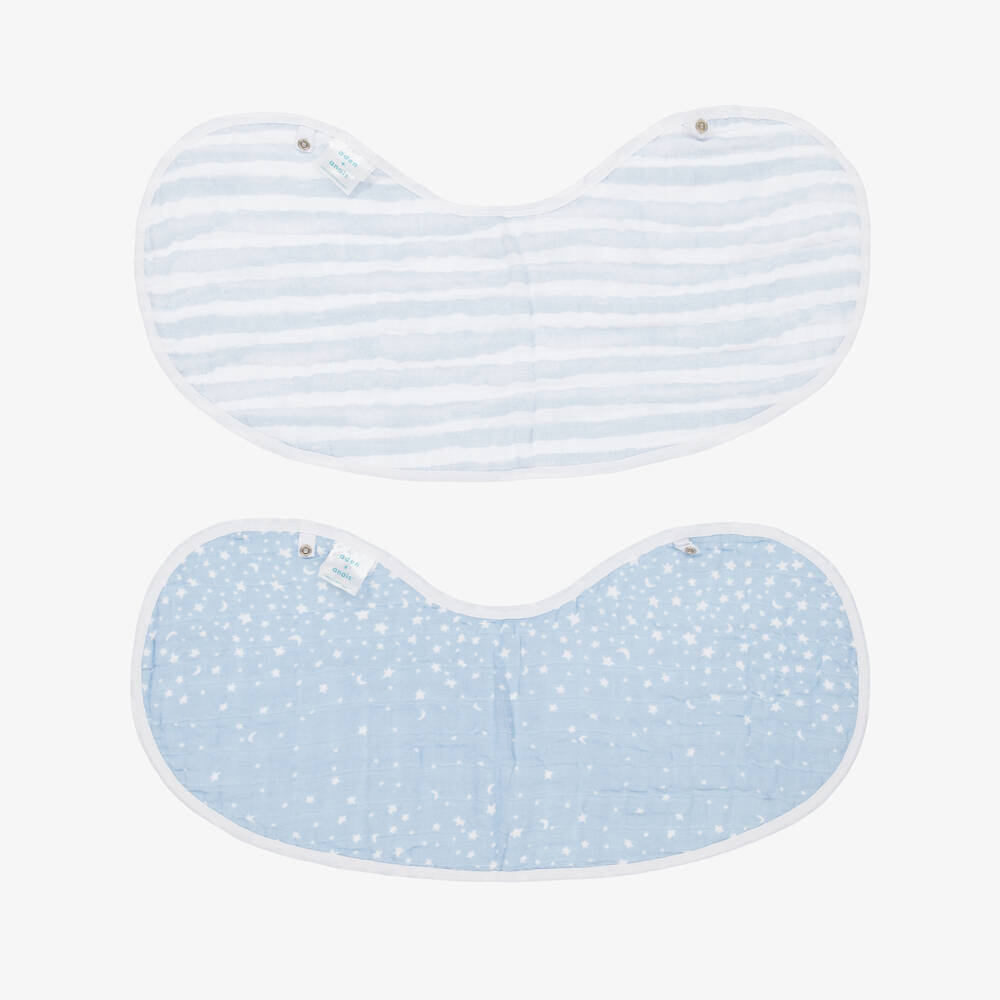 aden + anais-White & Blue Muslin Burpy Bibs (2 Pack) | Childrensalon