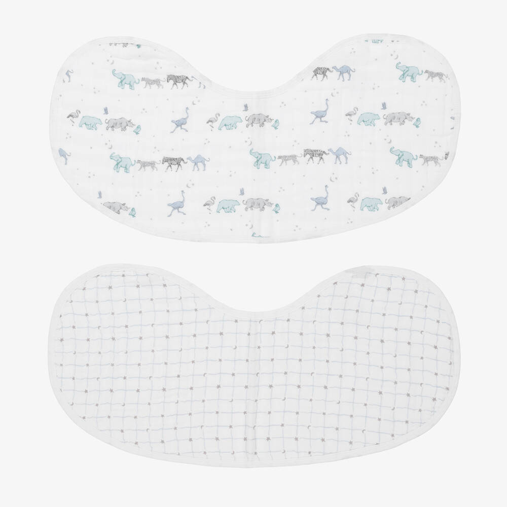 aden + anais-White & Blue Muslin Burpy Bibs (2 Pack) | Childrensalon