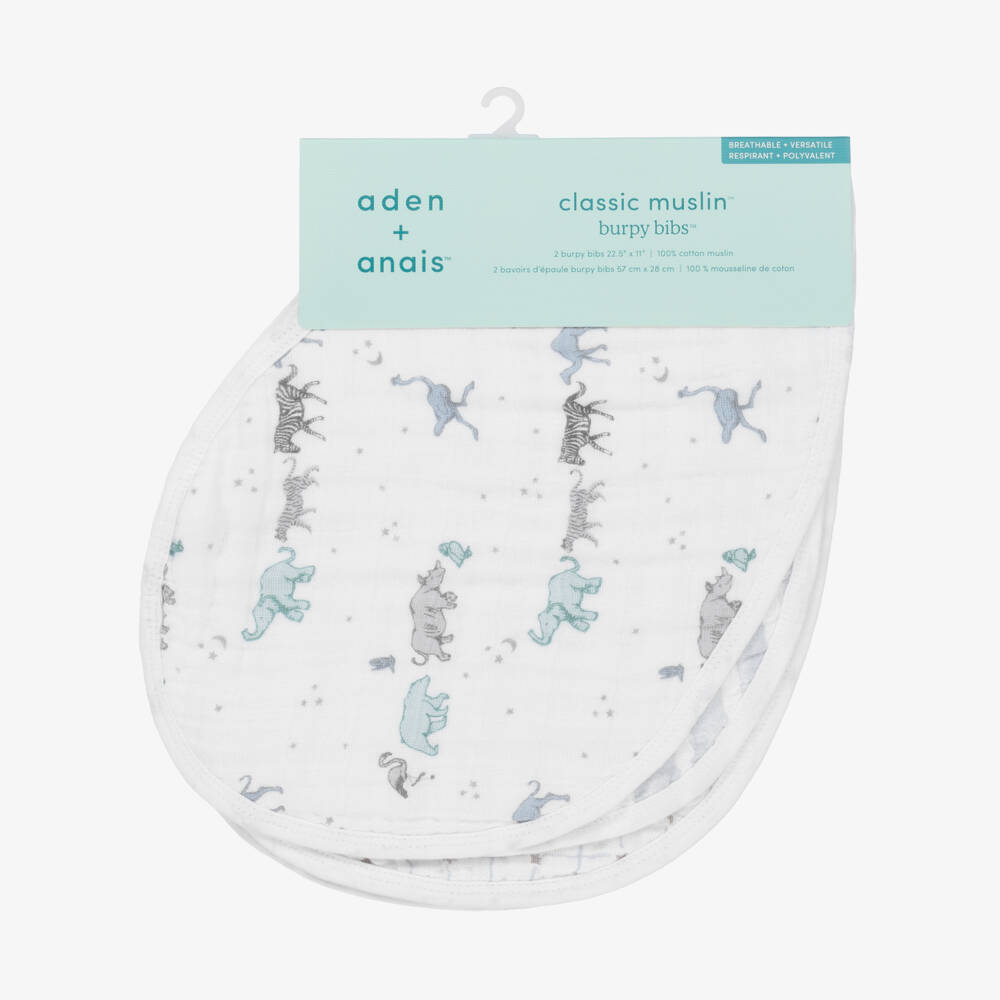 aden + anais-White & Blue Muslin Burpy Bibs (2 Pack) | Childrensalon