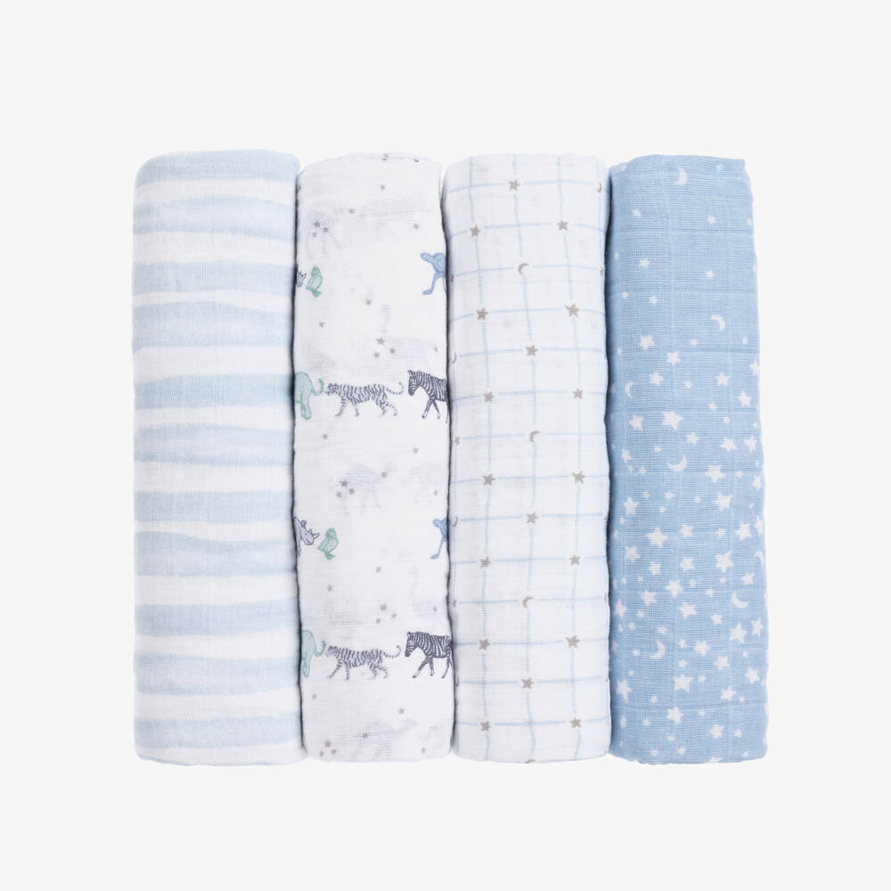 aden + anais-White & Blue Muslin Swaddles (4 Pack) | Childrensalon