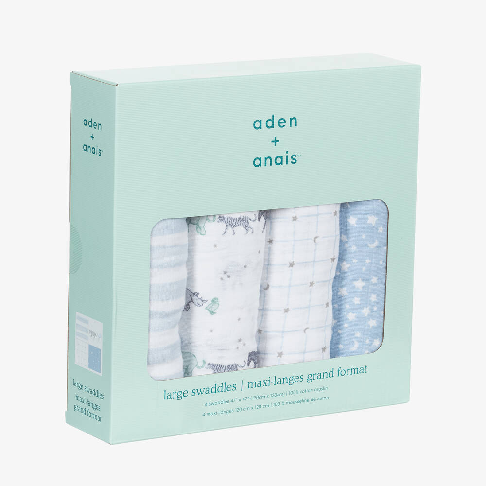 aden + anais-White & Blue Muslin Swaddles (4 Pack) | Childrensalon