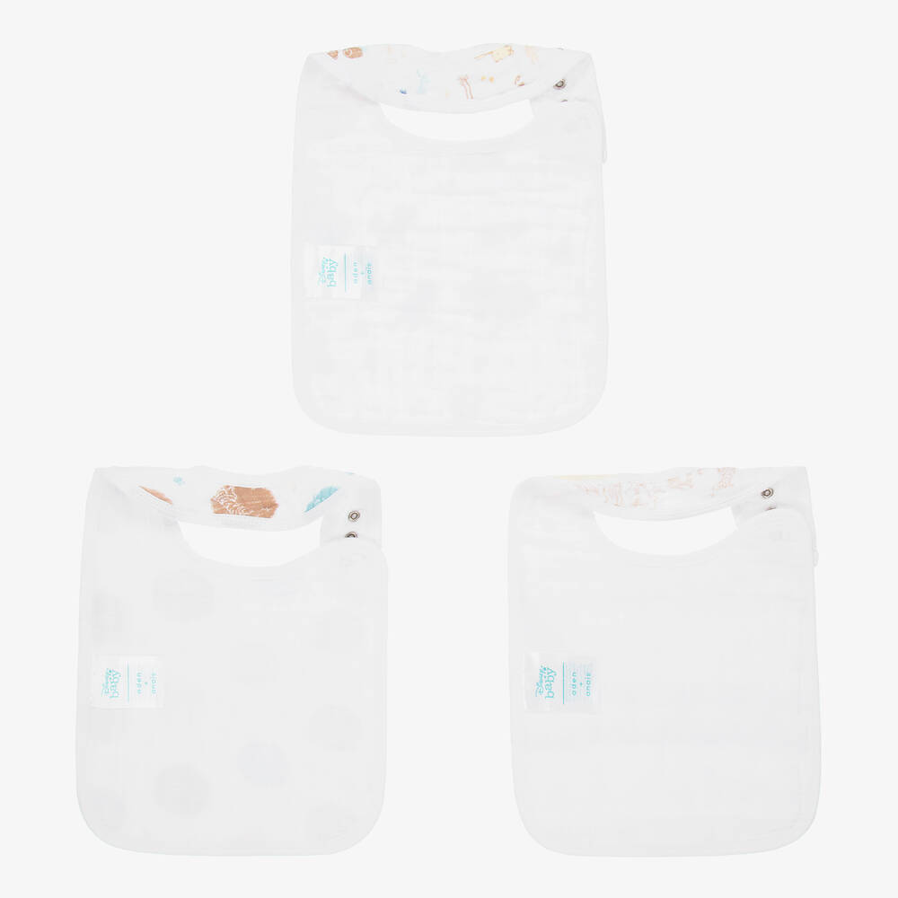 aden + anais-White Cotton Disney Bibs (3 Pack) | Childrensalon