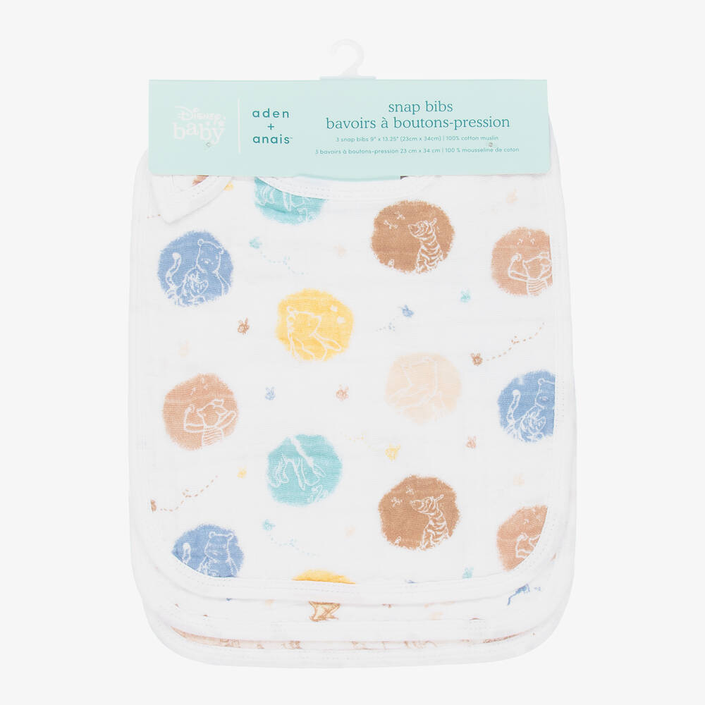 aden + anais-White Cotton Disney Bibs (3 Pack) | Childrensalon